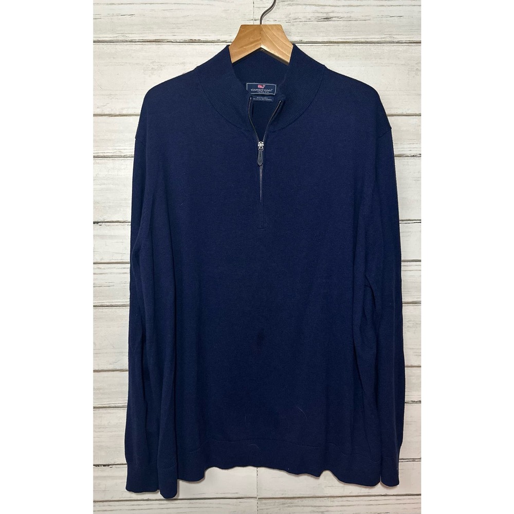 Men's Vineyard Vines Thaxter 1/4 Zip Cashmere Cotton Navy Blue Sweater 3XB